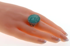 Anillo doble vintage de diamantes y cuarzo amazonita de 13,05 ct en oro blanco de 18 quilates