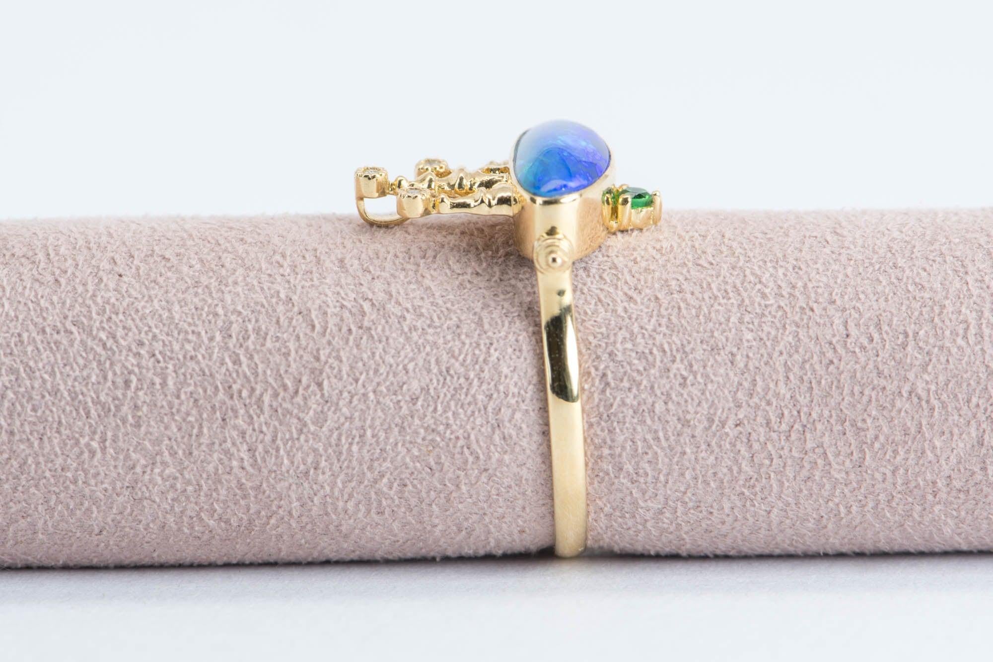 Women's Australian Opal and Diamond Castle Convertible Ring Pendant Charm 18k Gold For Sale