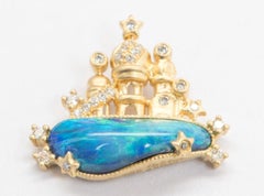 Australian Opal and Diamond Castle Pendant 18k Gold R4284