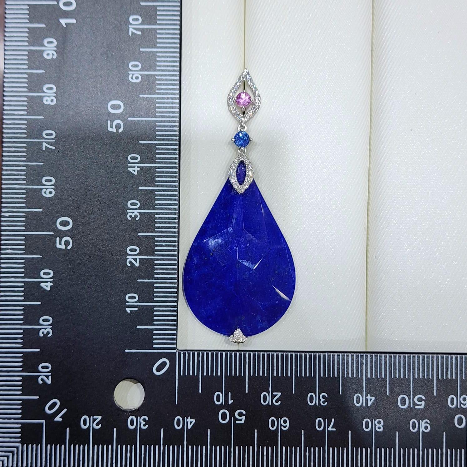 Donna Doppio zaffiro di quarzo lapis e diamante in oro bianco 18 carati in vendita