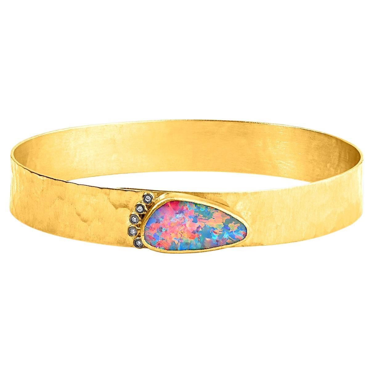 Doublet Opal Bracelet with Diamonds 24 Karat Gold and Silver by Kurtulan For Sale