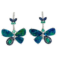 Australian Opal Butterfly Earring Accented With Multi Gemstone & Diamonds