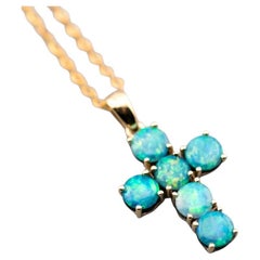 Used Doublet Opal Cross Pendant Necklace: Australian Opal in 18K Gold