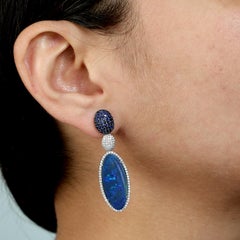 Doublet Opal Dangle Earrings With Pave Sapphire & Diamonds In 18k White Gold