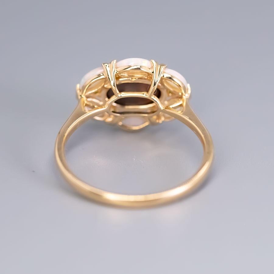 Women's or Men's Doublet Opal Marquise White Opal Tsavorite Engagement Ring 18K Yellow Gold For Sale