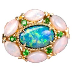 Doublet Opal Marquise White Opal Tsavorite Engagement Ring 18K Yellow Gold