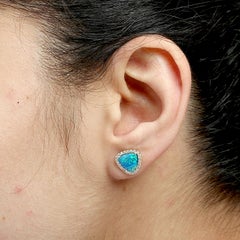 Doublet Opal Minimal Studs With Diamonds In 14k Yellow Gold