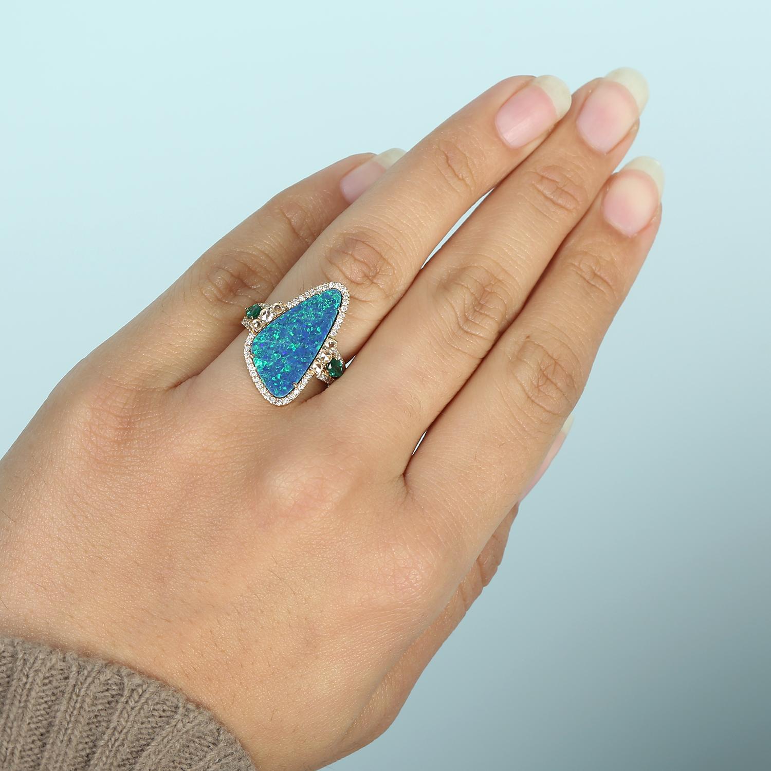 18KT:5.270g,D:0.51ct, Emer:0.38ct,Opal:4.18ct, US-7
