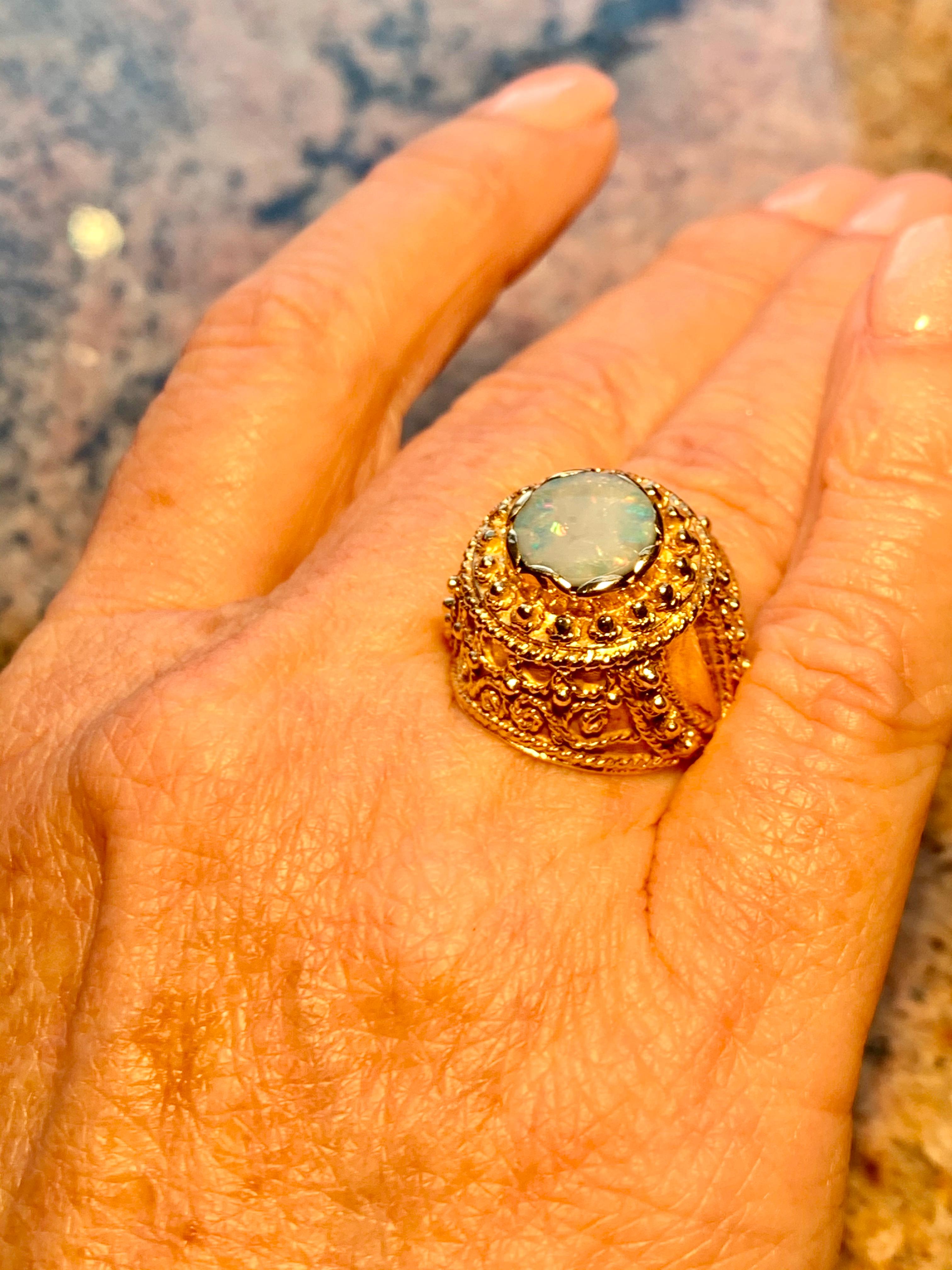 Doublet Opal set into a Custom 14K Yellow Gold Ring  1