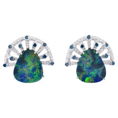 Doublet Opal Stud Earrings Accented With Diamonds Made In 18k White Gold