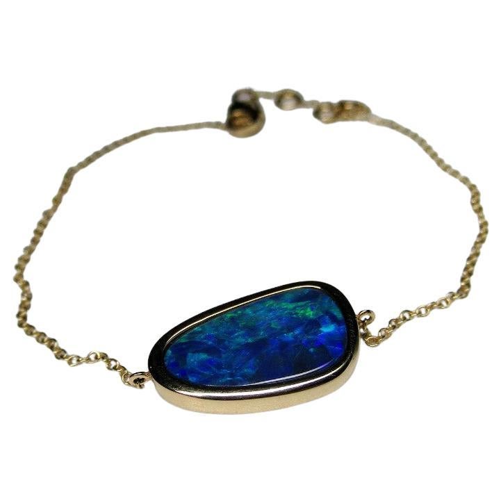 Doublet Opal Yellow Gold Bracelet Deep Blue Natural Australian Gem Mermaid Style For Sale 1