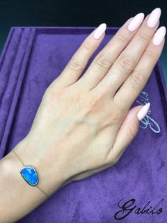 Doublet Opal Yellow Gold Bracelet Deep Blue Natural Australian Gem Mermaid Style