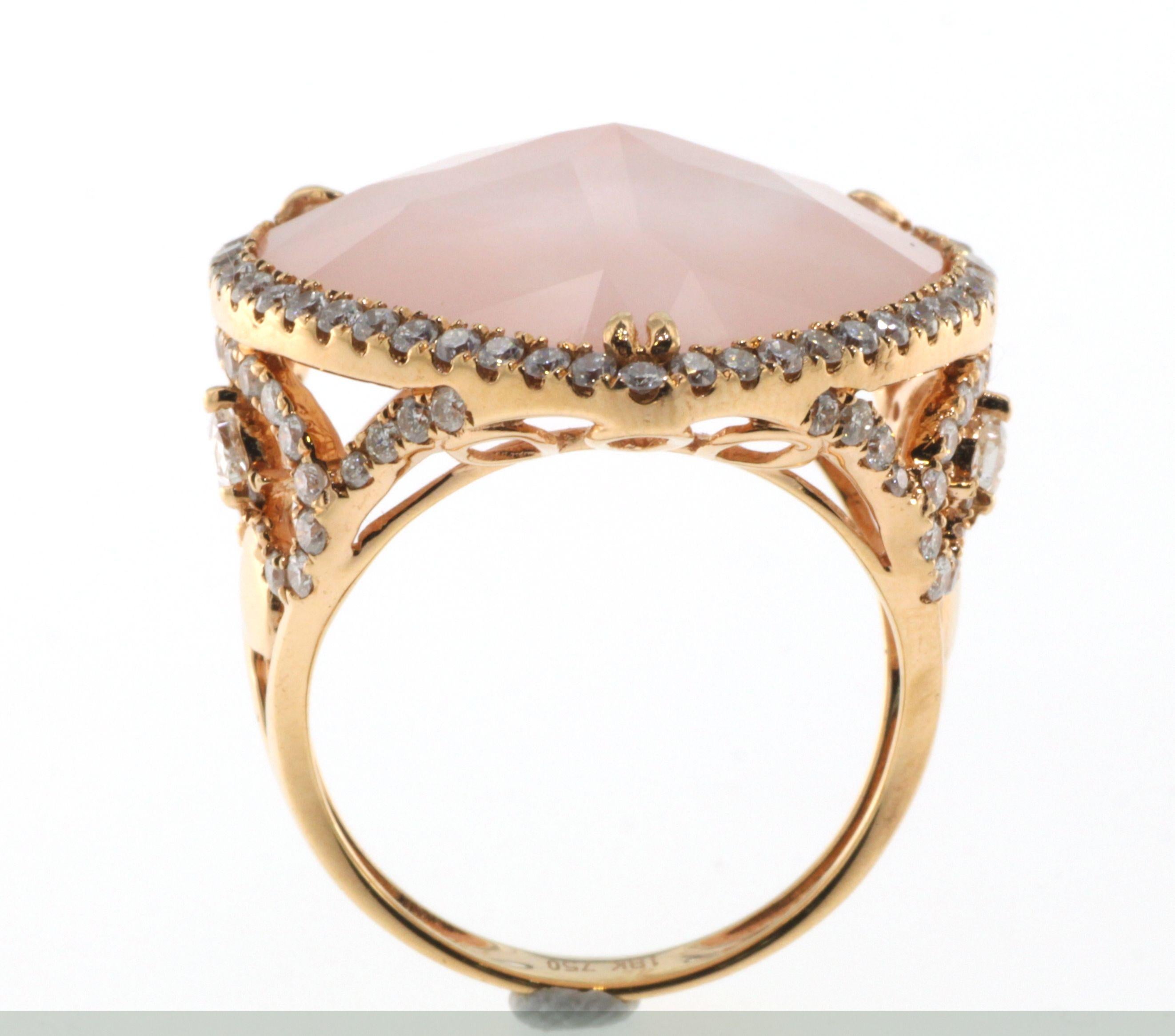 Taglio a goccia Anello vintage con diamante e opale rosa doppio di 13,19ct in oro rosa 18 carati in vendita