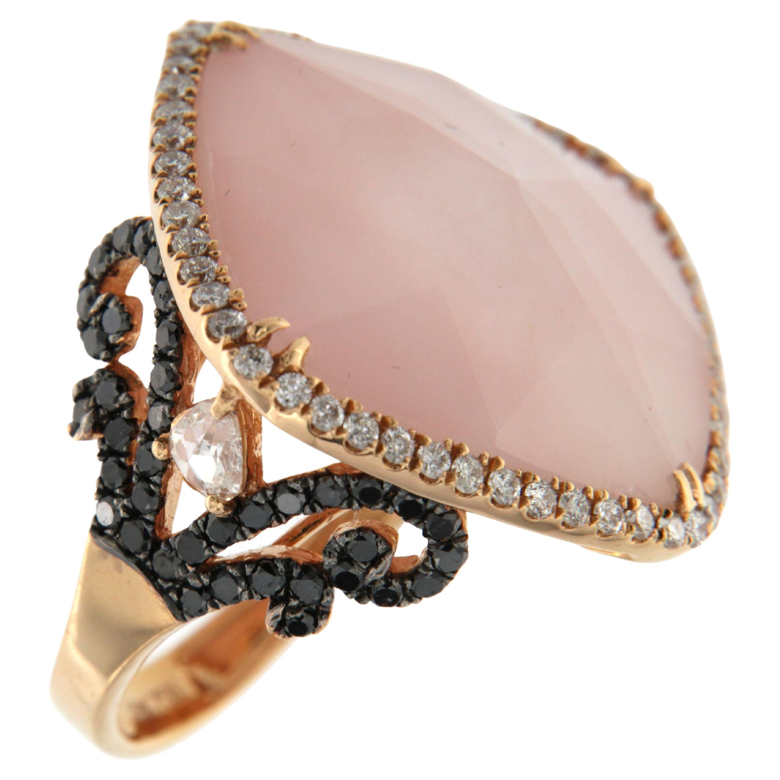 Anello vintage di 14,1ct con diamante e opale rosa doppio in oro rosa 18 carati