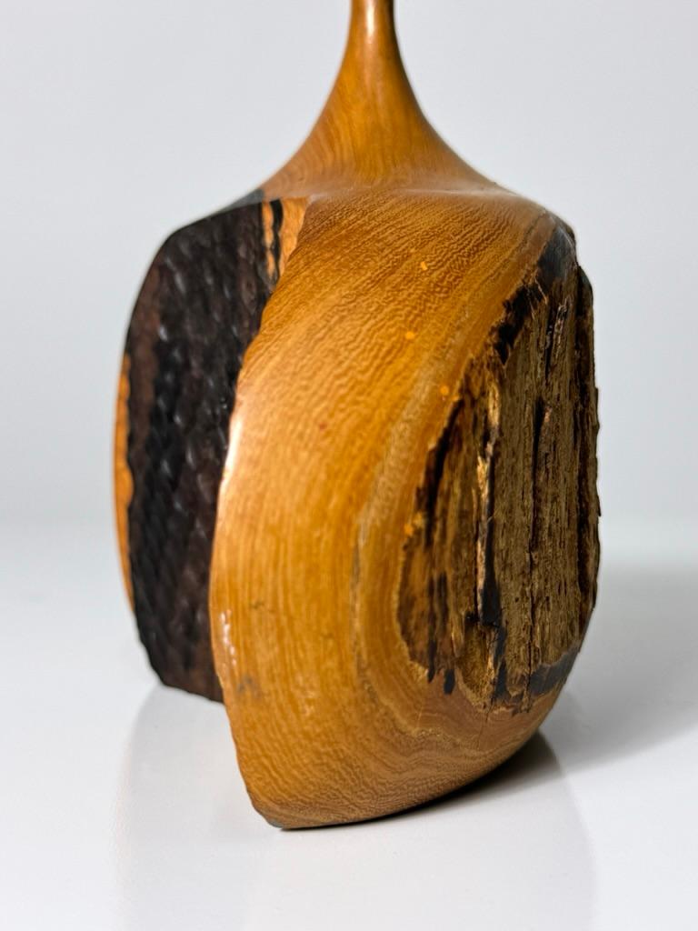 Mid-Century Modern Doug Ayers Carved Ironwood Live Edge Vase Weedpot Vessel Sculpture 1970s For Sale