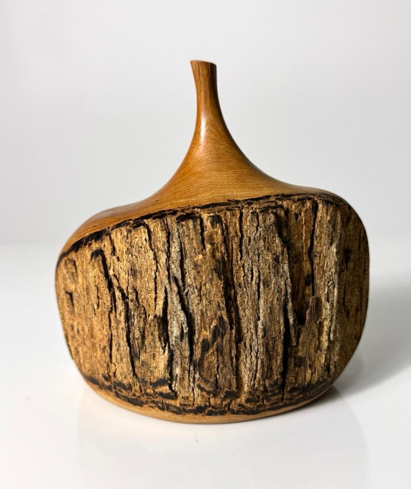 American Doug Ayers Carved Ironwood Live Edge Vase Weedpot Vessel Sculpture 1970s For Sale