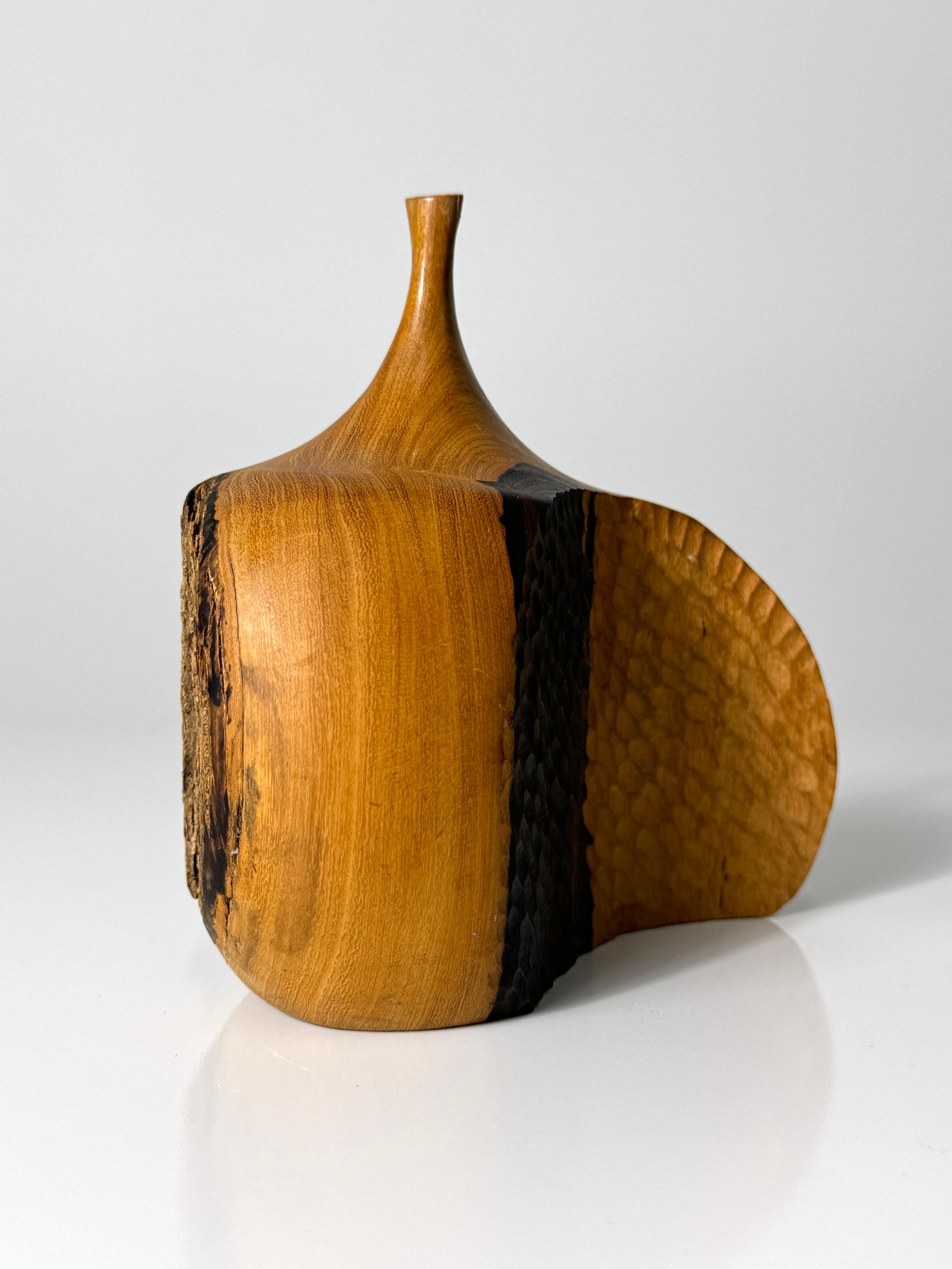 Wood Doug Ayers Carved Ironwood Live Edge Vase Weedpot Vessel Sculpture 1970s For Sale