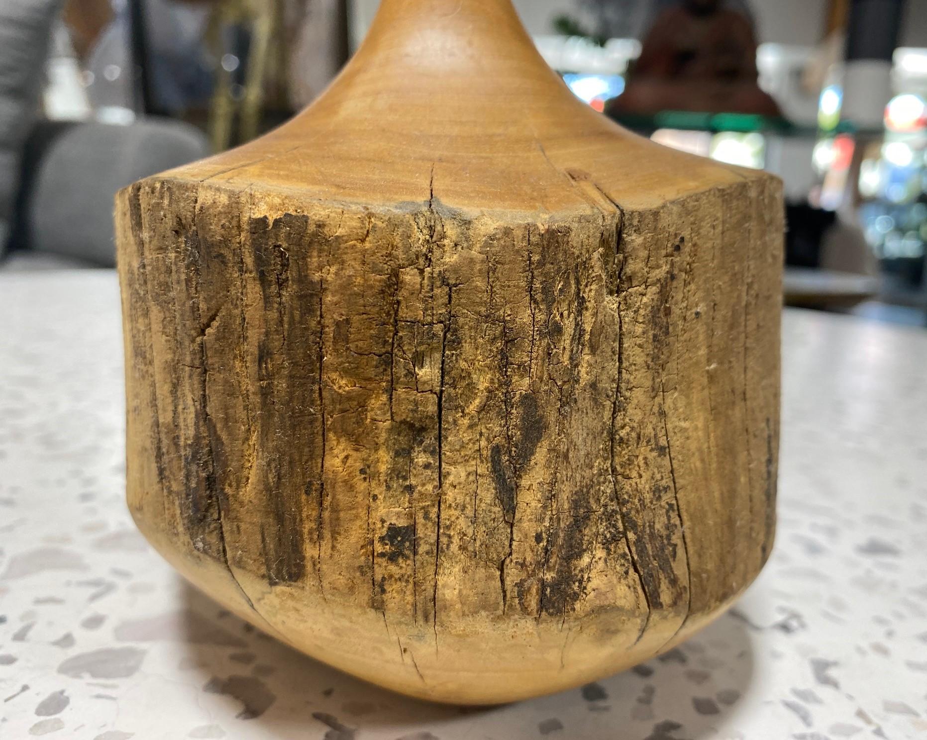 American Doug Ayers Signed California Artist Midcentury Organic Wood Turned Vase Sculpure For Sale