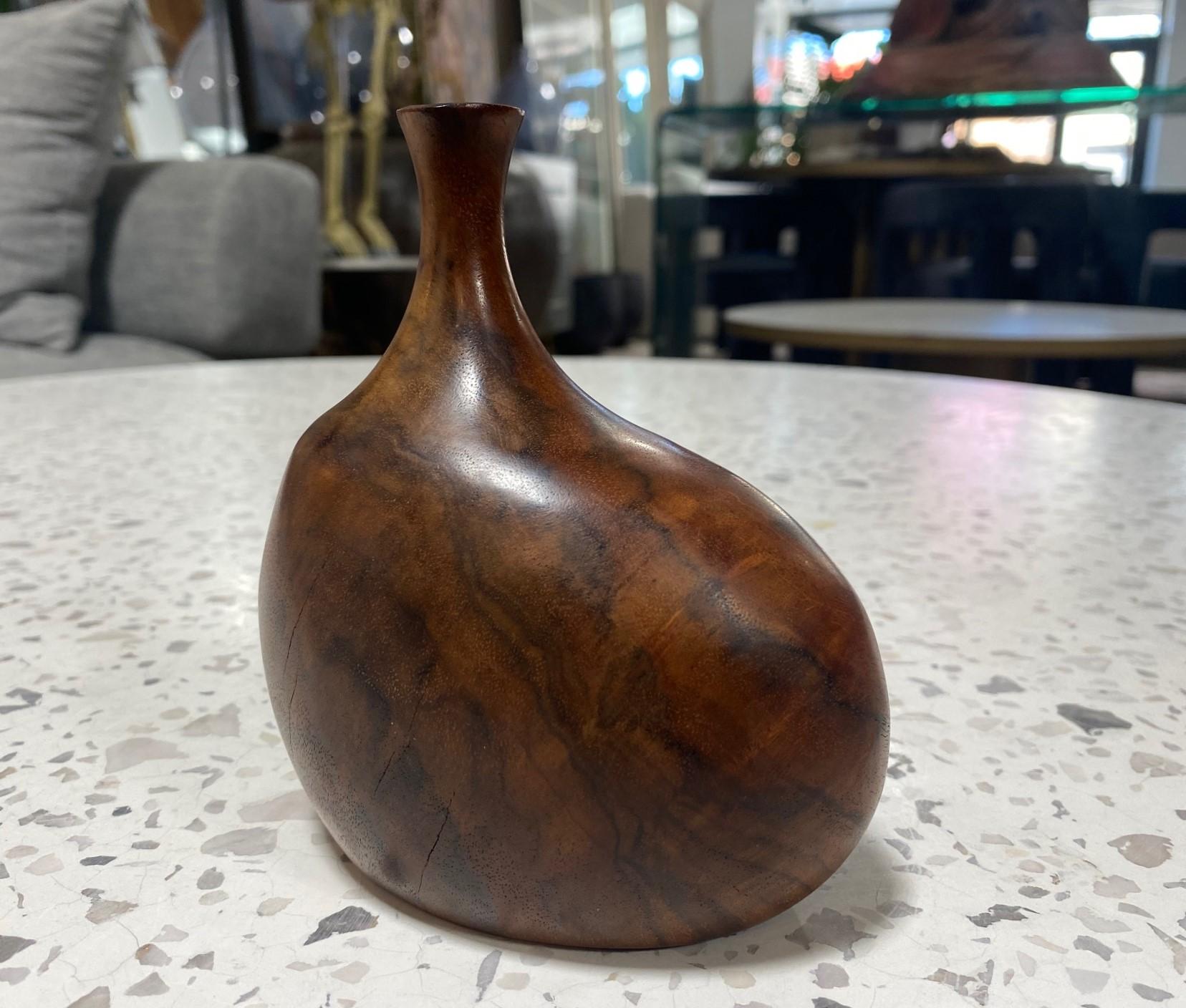Modern Doug Ayers Signed California Artist Organic Natural Wood Turned Weed Vase Vessel For Sale