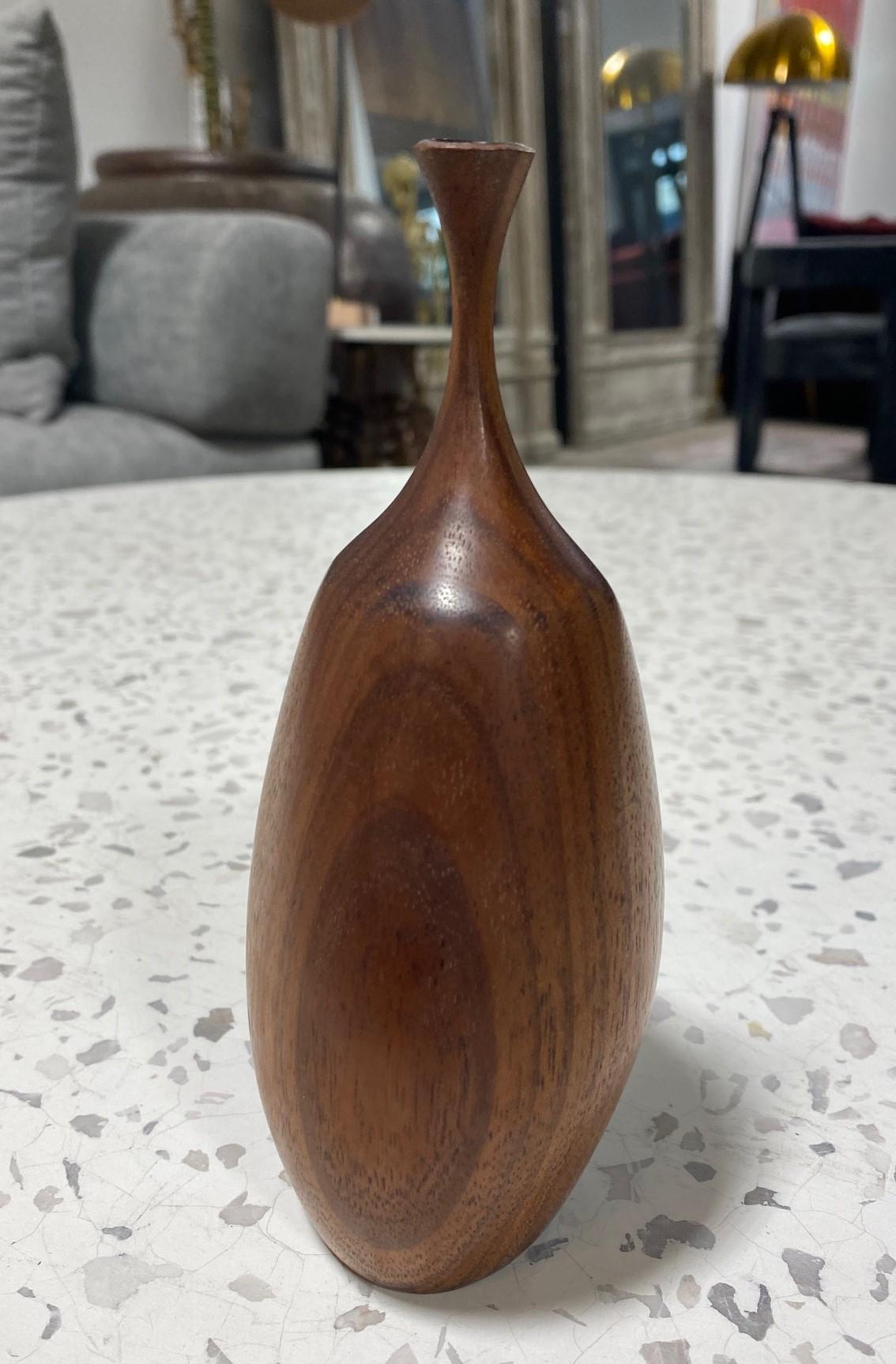 Modern Doug Ayers Signed California Artist Organic Natural Wood Turned Weed Vase Vessel For Sale