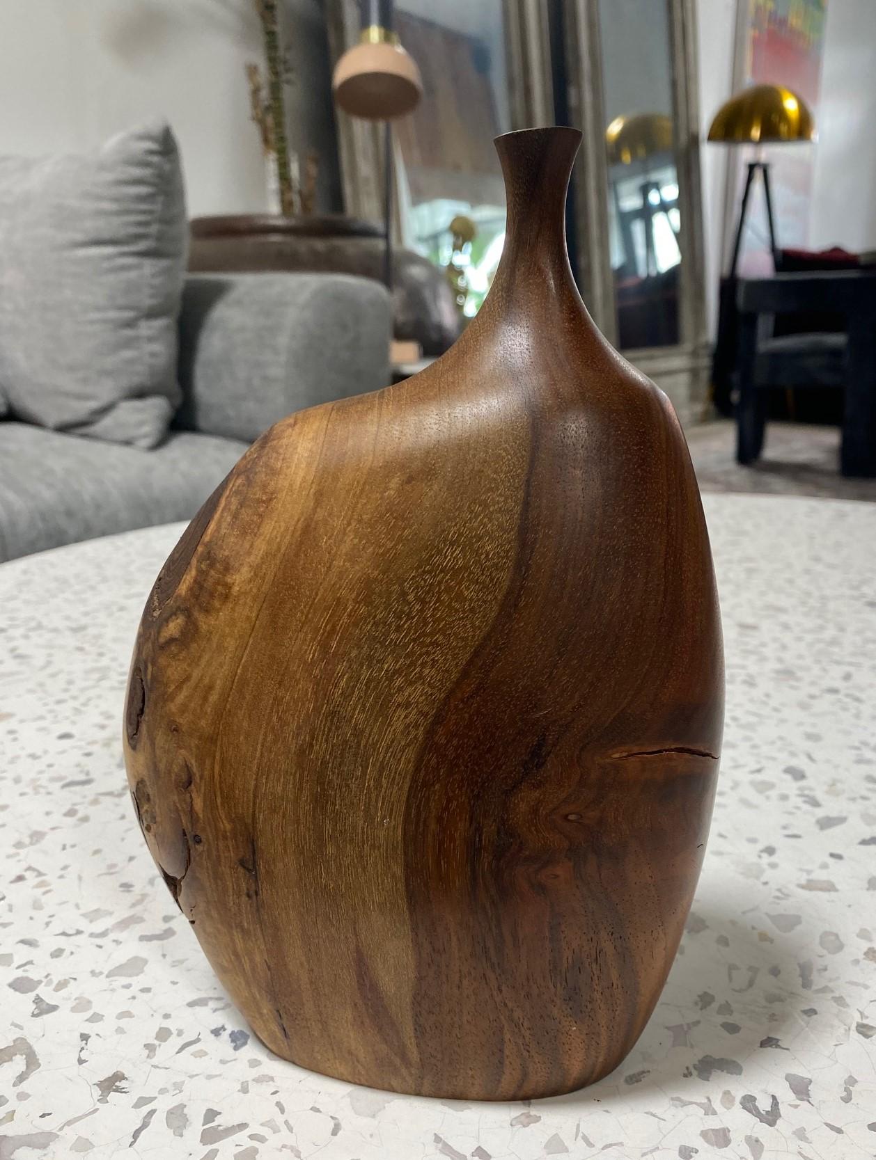 American Doug Ayers Signed California Artist Organic Natural Wood Turned Weed Vase Vessel For Sale