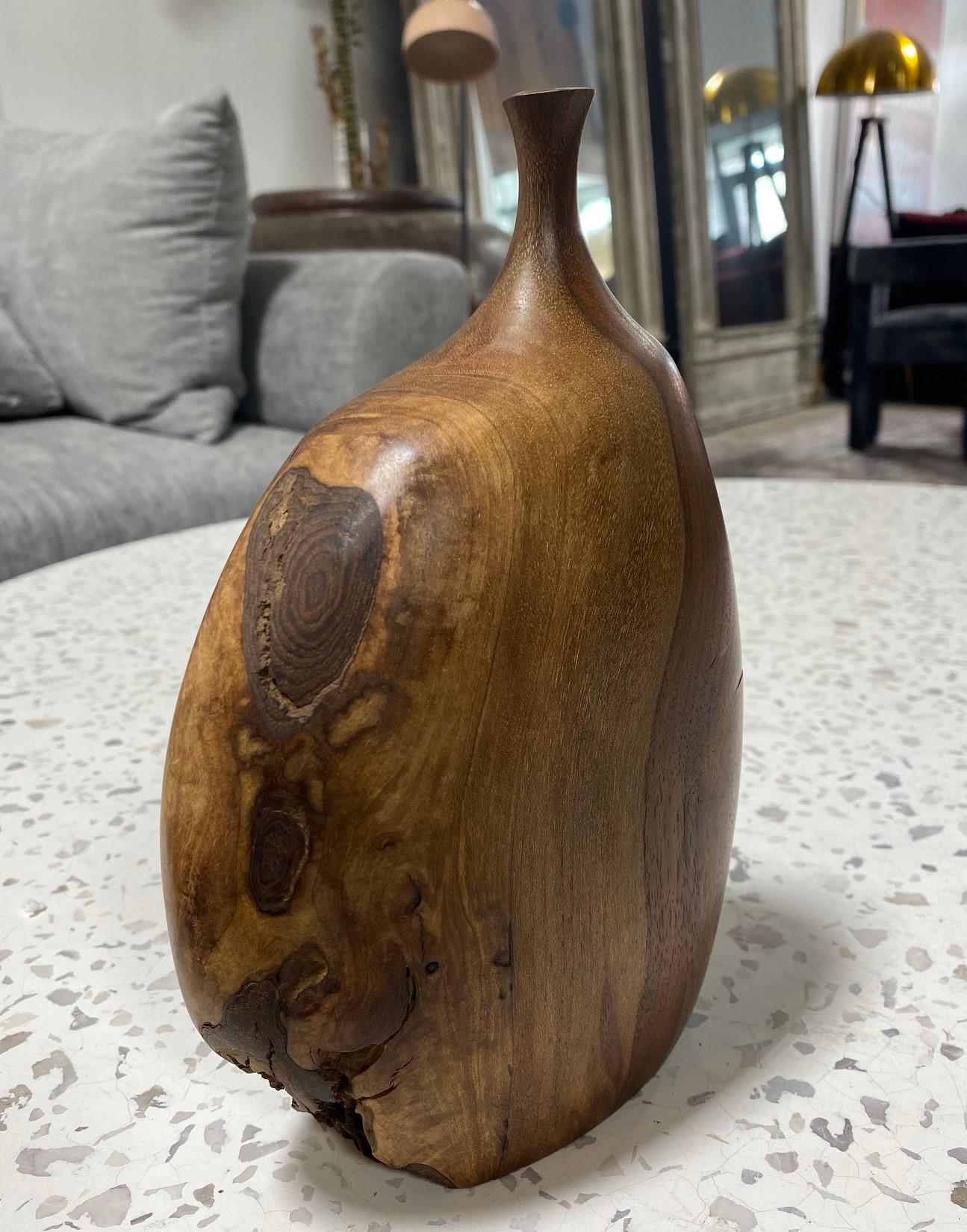 Hand-Crafted Doug Ayers Signed California Artist Organic Natural Wood Turned Weed Vase Vessel For Sale