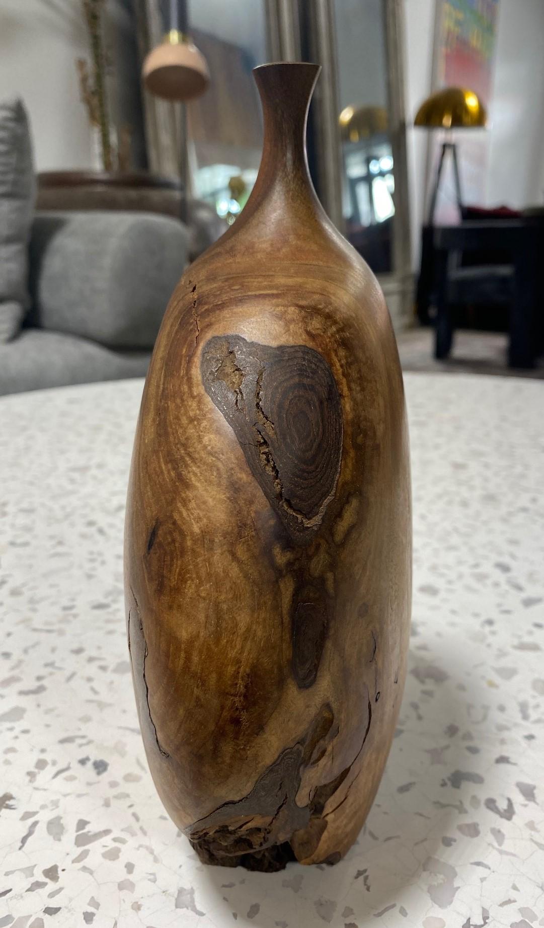 Late 20th Century Doug Ayers Signed California Artist Organic Natural Wood Turned Weed Vase Vessel For Sale