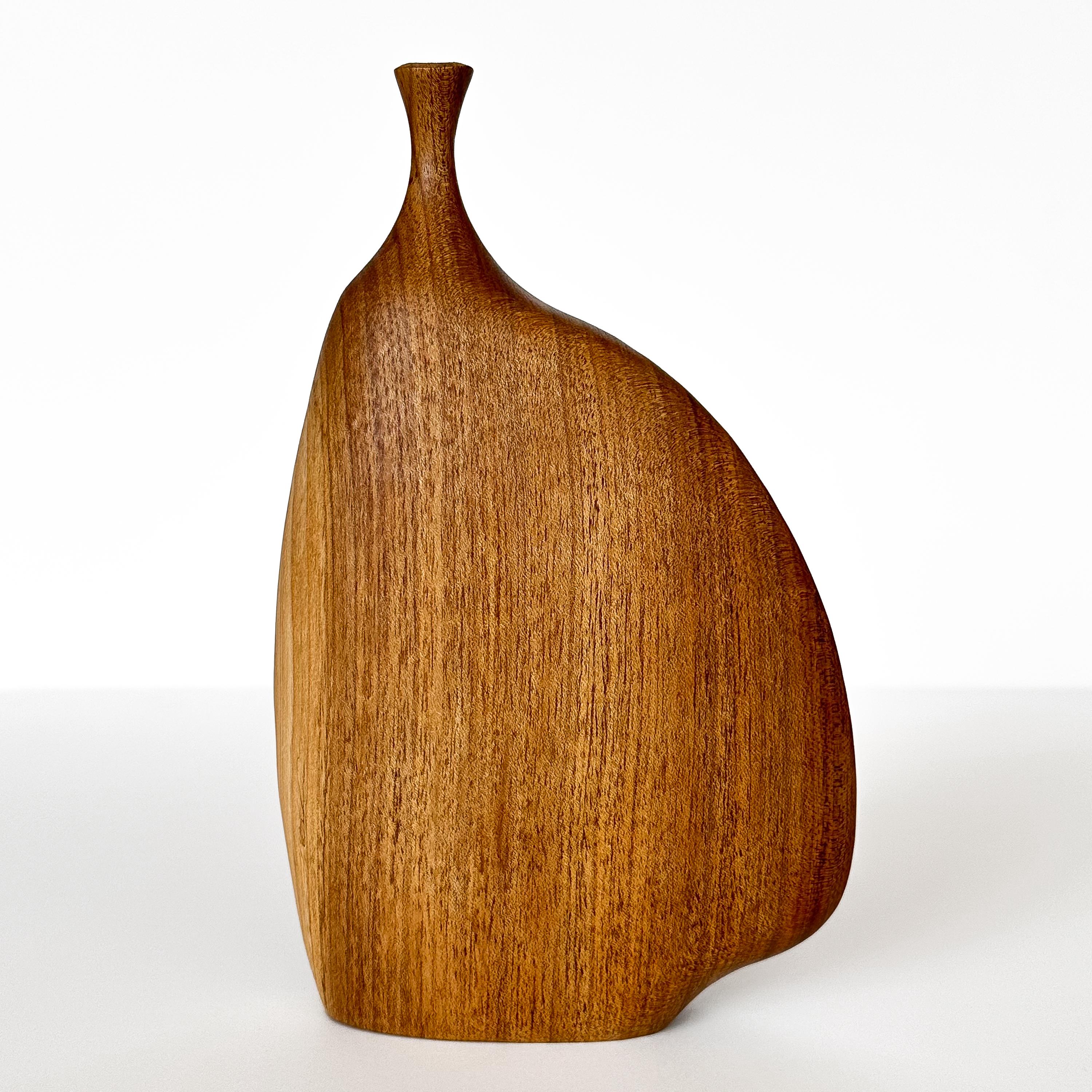 Late 20th Century Doug Ayers Signed Carved / Turned Wood Weed Vase