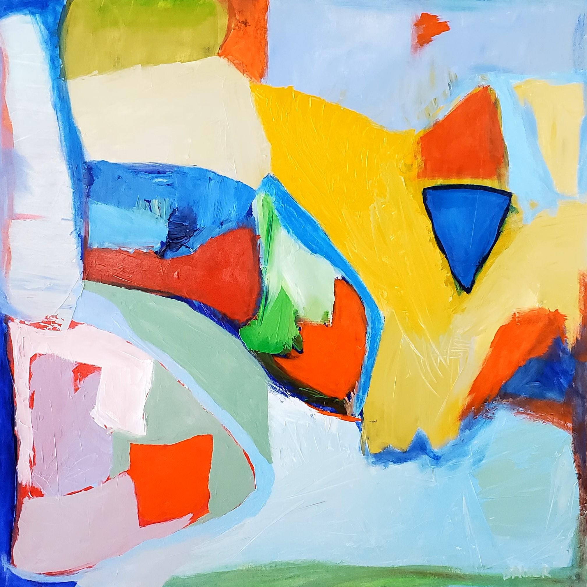Magic City; An Abstract Acrylic Painting on Canvas with Bright Reds, Royal Blues