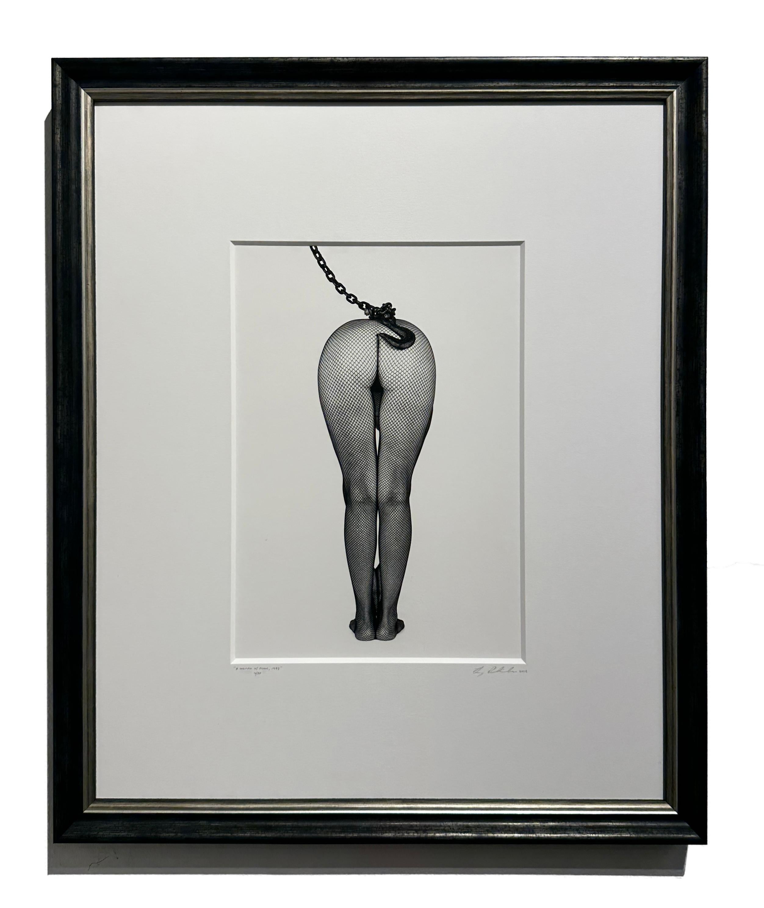 A Woman with a Hook, 1993 - Erotic Photo, Fishnet Stockings, Matted and Framed - Contemporary Photograph by Doug Birkenheuer