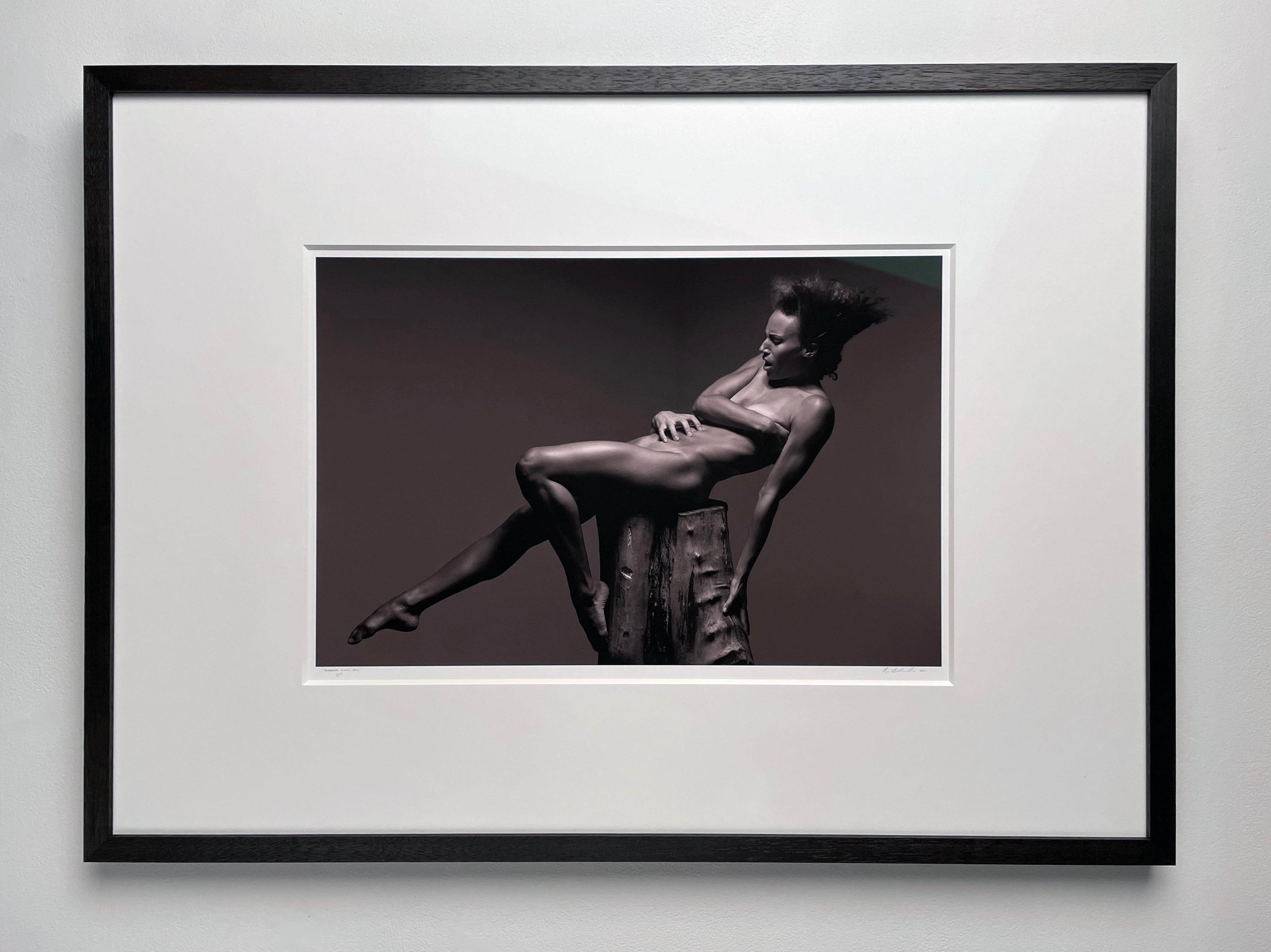 Diagonal Lift - Nude Female Balanced on a Pedestal, Black and White Photograph  For Sale 1