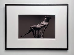 Diagonal Lift - Nude Female Balanced on a Pedestal, Black and White Photograph