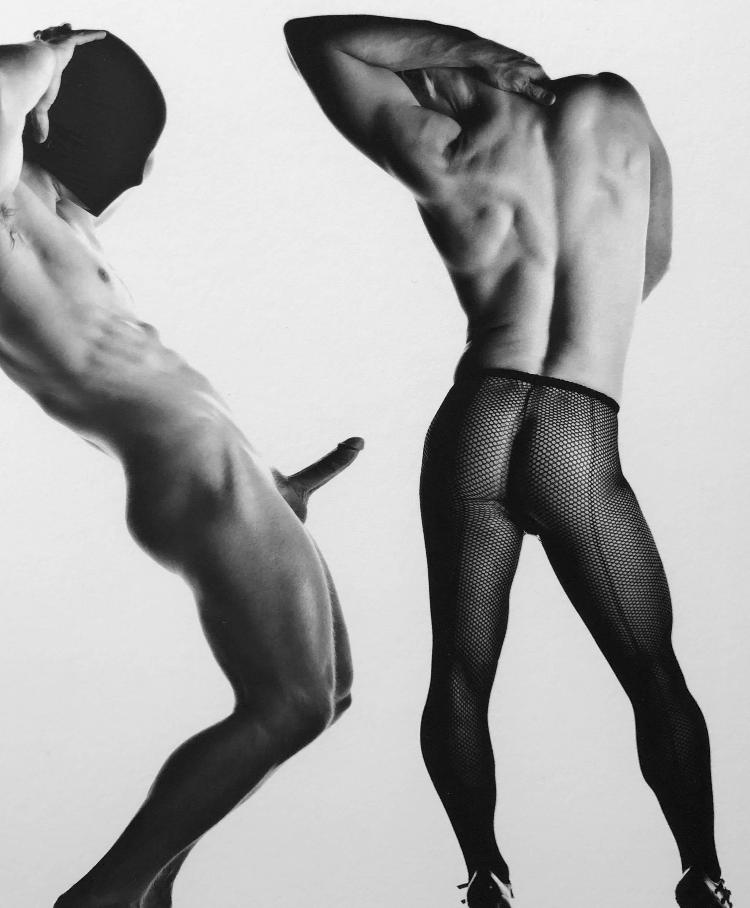 Sex 3 - Erotic Male Photo, Fishnet Stockings and High Heals, Framed - Black Black and White Photograph by Doug Birkenheuer