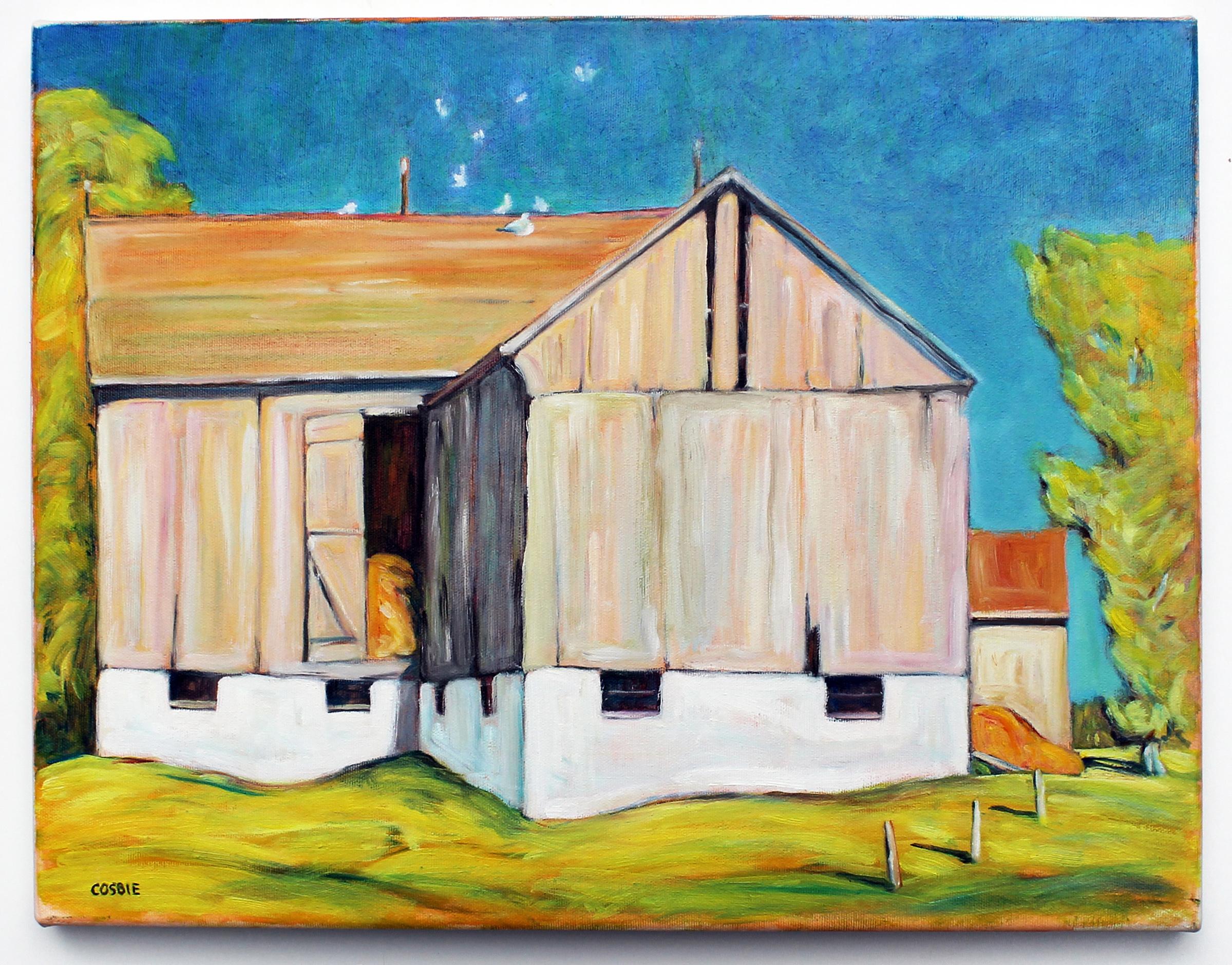 Barn Dairy Barn de Pennsylvanie, peinture à l'huile - Impressionnisme abstrait Art par Doug Cosbie