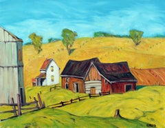 Maison de ferme blanche, comté de Berks, Pennsylvanie, peinture à l'huile