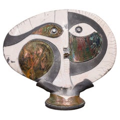 Doug DeLind Firmado Studio Pottery Escultura de cerámica Raku Rostro abstracto Años 80