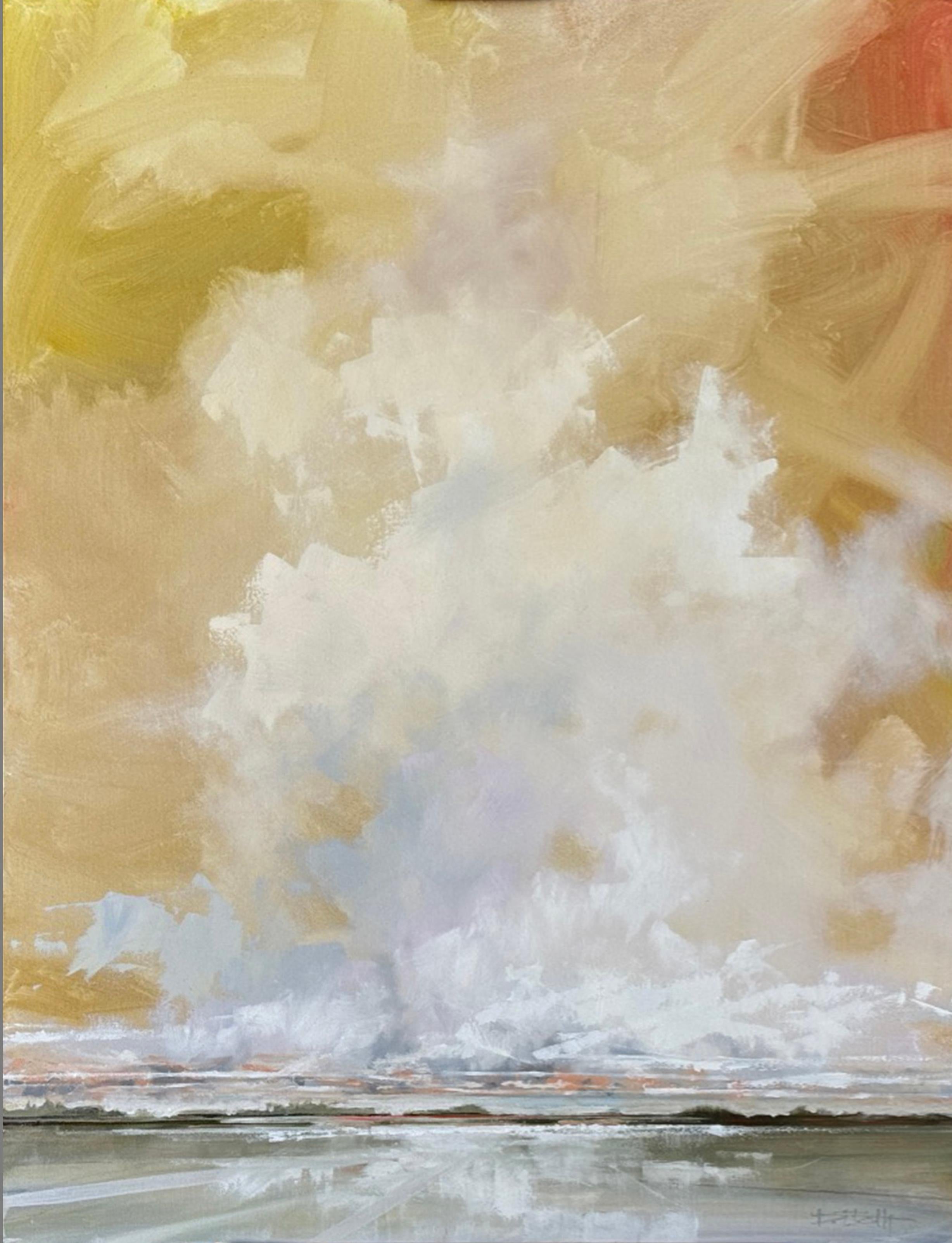Large Contemporary Abstract Cloudscape Oil Painting in Warm Neutral Tones