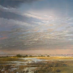 Large Contemporary Coastal Marsh Landscape Oil Painting with Expansive Sky