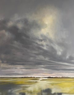 Large Contemporary Moody Landscape Oil Painting with Dramatic Sky