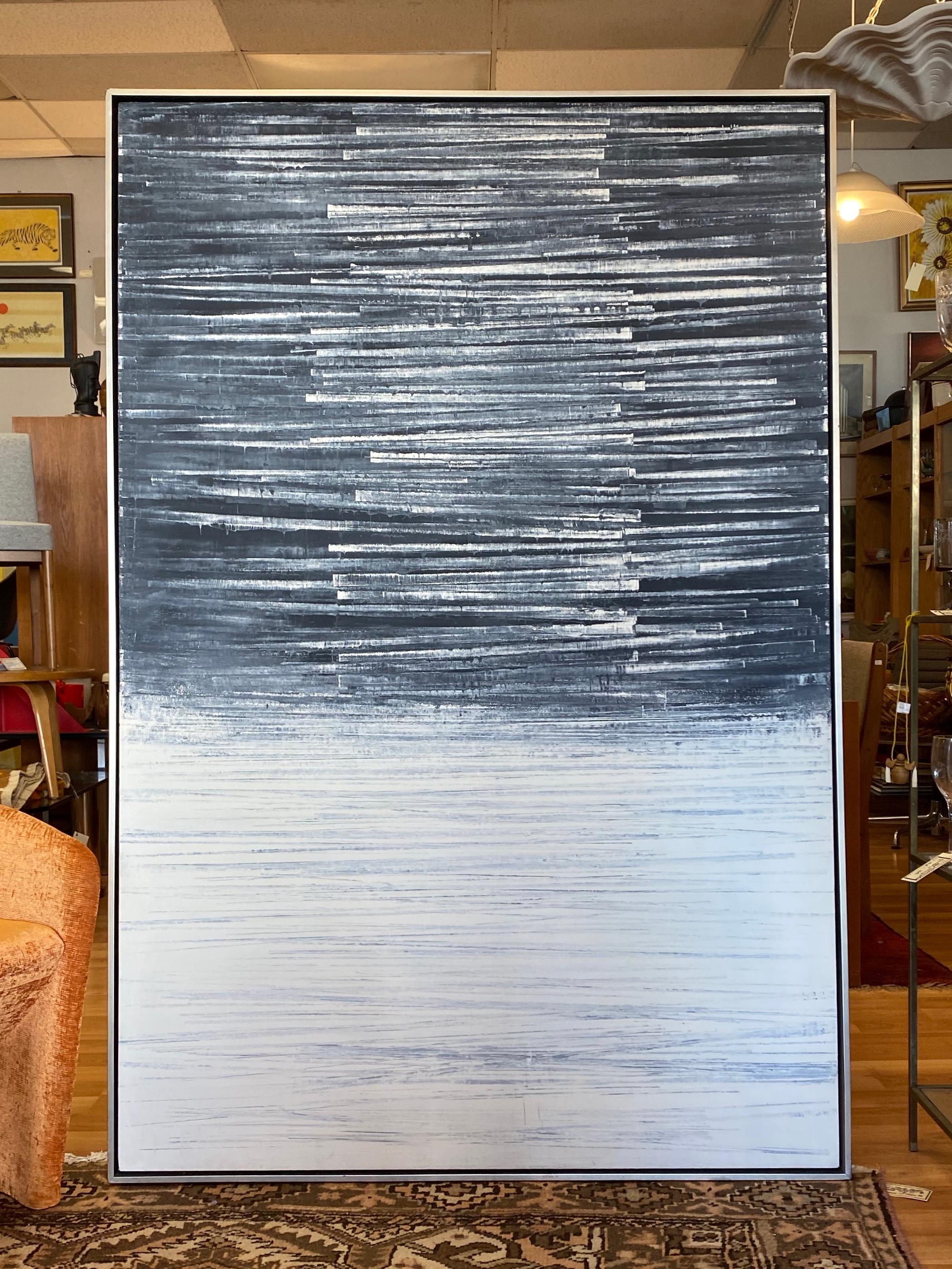 “Big City #6”, a six-foot-tall 2011 abstract acrylic painting on canvas by notable California artist Doug Glovaski (b. 1951).

An impressively sized and visually impactful entry in the artist’s muted and moody “Big City” series. Cool grey and