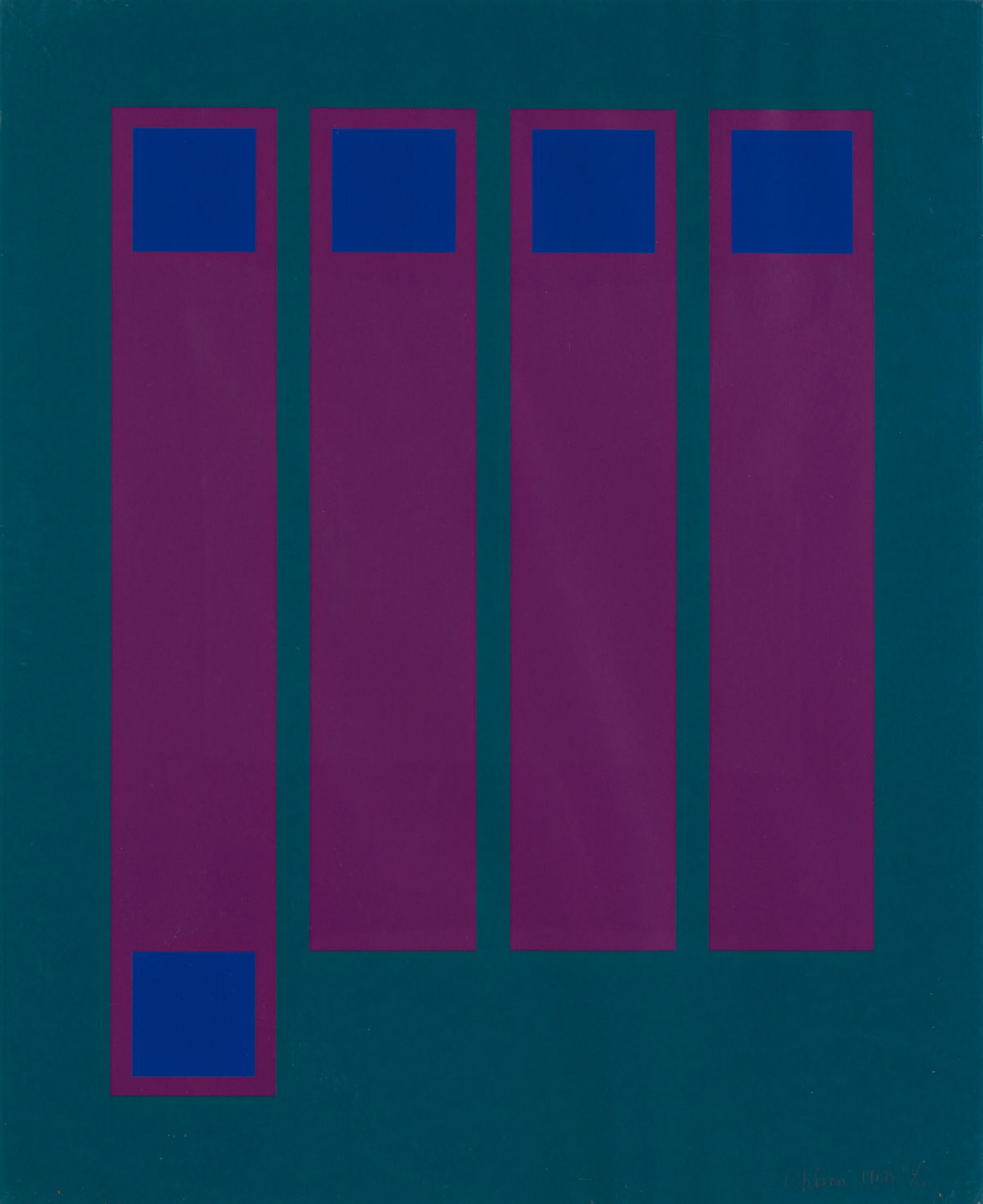 Doug Ohlson
Untitled 1960s Op Art Silkscreen, 1968
Color silkscreen on wove paper
22. × 18 1/5 inches x .5 inches
Hand signed, dated and numbered 15/50 on the front
Frame included: held in vintage period (1960s) Kulicke frame with plexiglass (no
