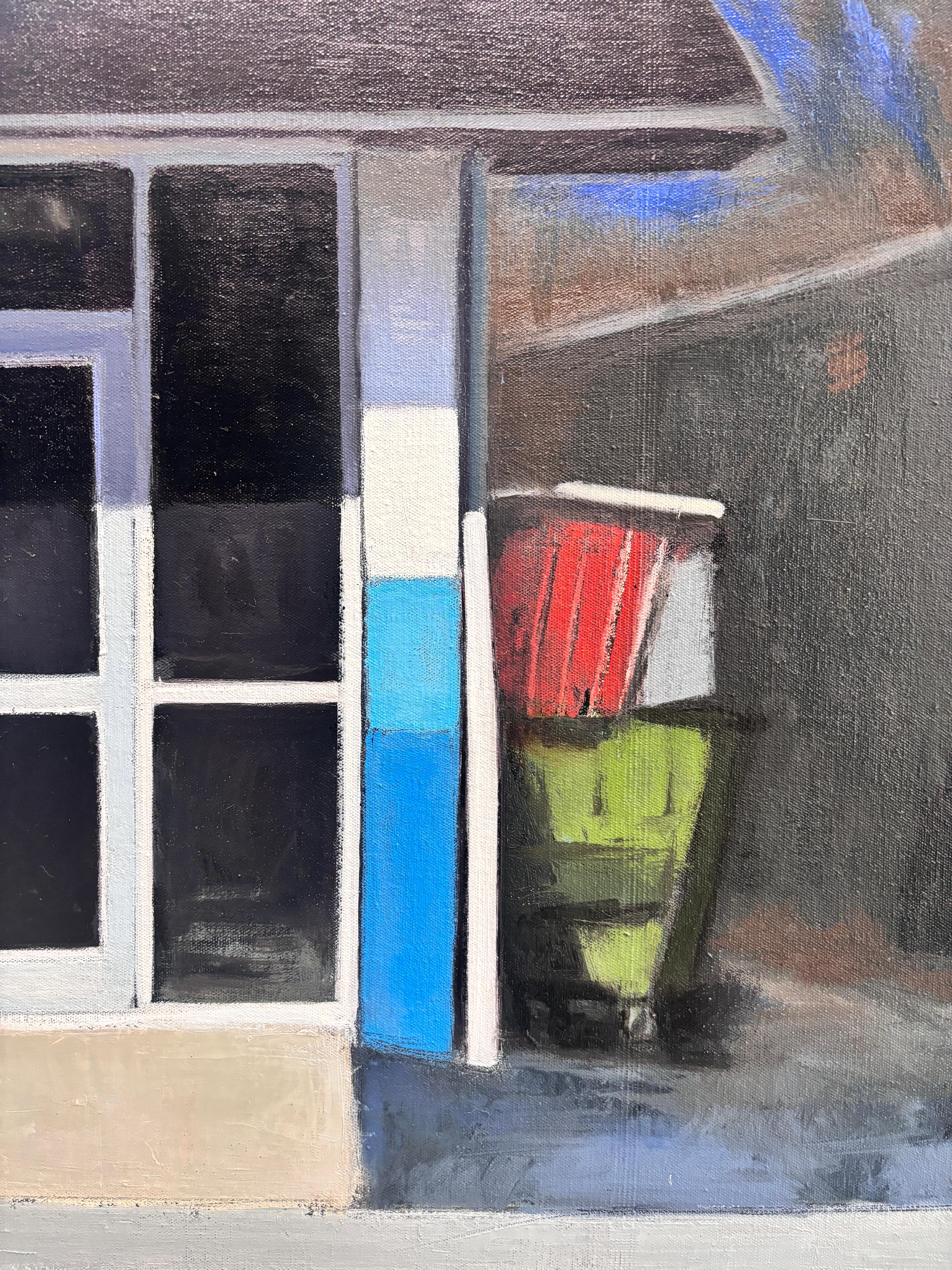 “Port Jeff Bowl” Oil painting, retro bowling alley, architecture Americana For Sale 5