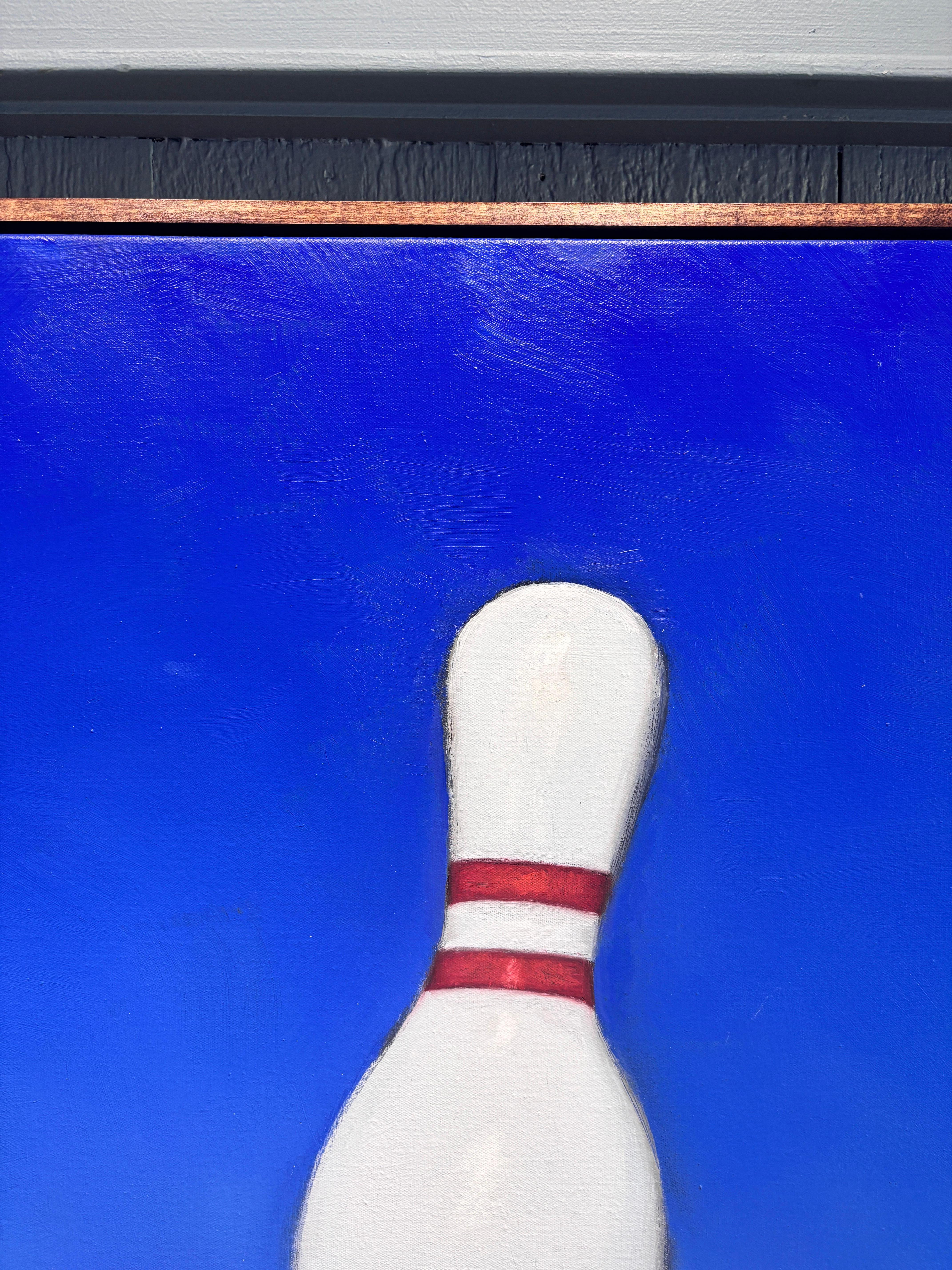 “Port Jeff Bowl” Oil painting, retro bowling alley, architecture Americana For Sale 9