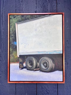 "Truck" Amerikanisches modernes realistisches Ölgemälde, Frachtkoffer-LKW, klare Linien