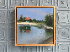 "Wading at Sand St. Beach" Ölgemälde, Frau im Wasser, signiert und gerahmt