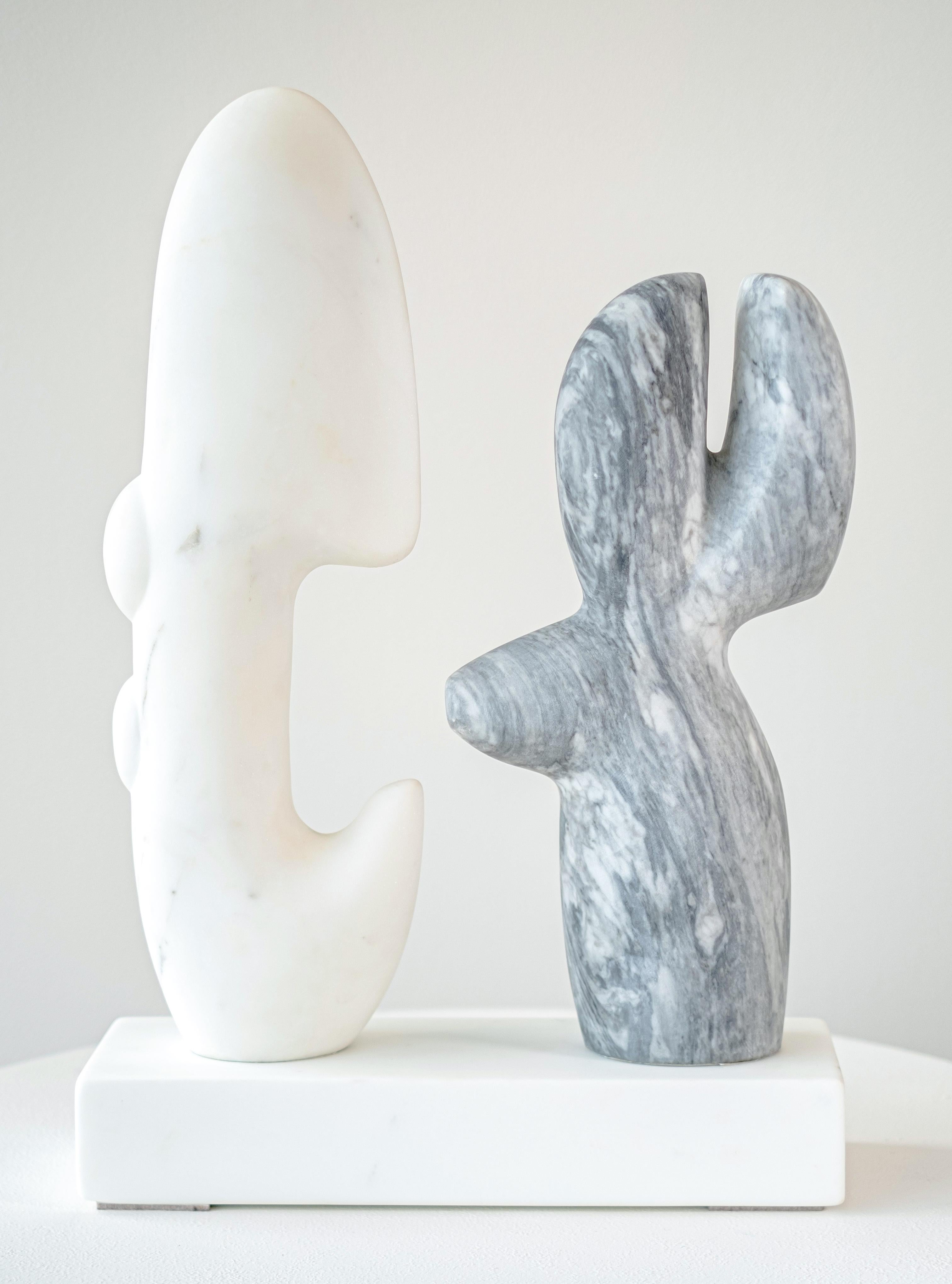 A Conversation - white, grey, abstract, contemporary, marble sculpture - Abstract Sculpture by Doug Robinson