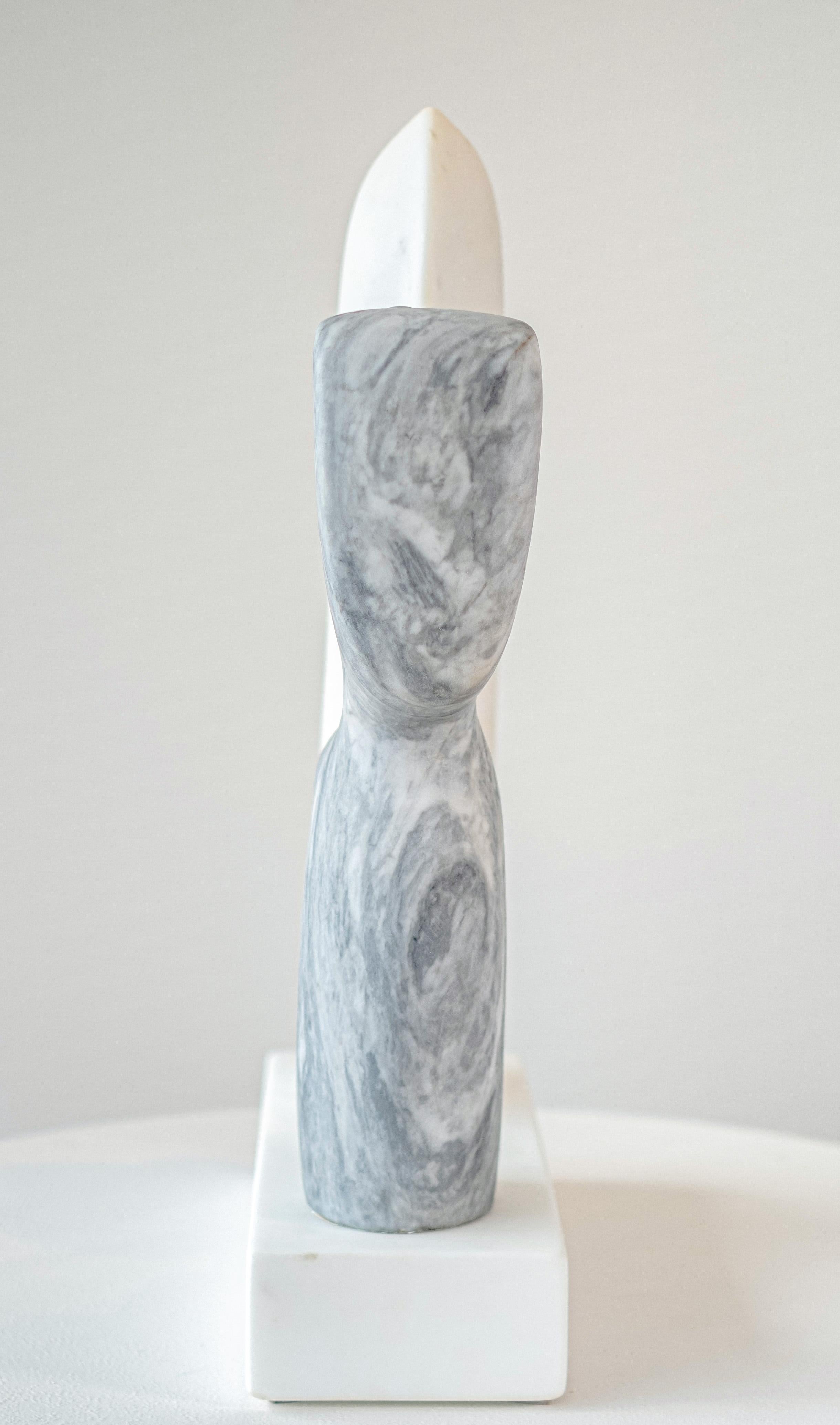 A Conversation - white, grey, abstract, contemporary, marble sculpture - Gray Abstract Sculpture by Doug Robinson