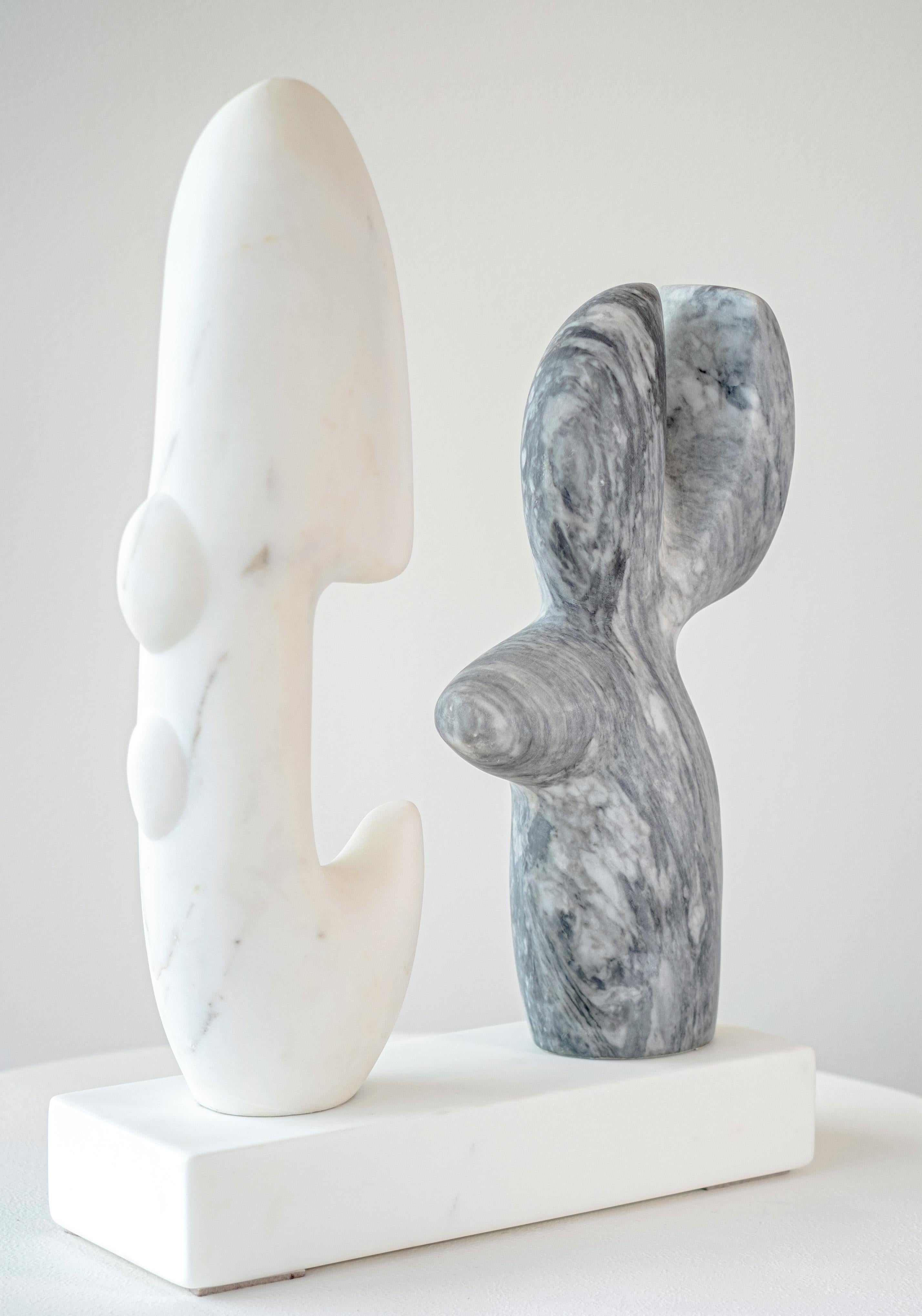 A Conversation - white, grey, abstract, contemporary, marble sculpture For Sale 1