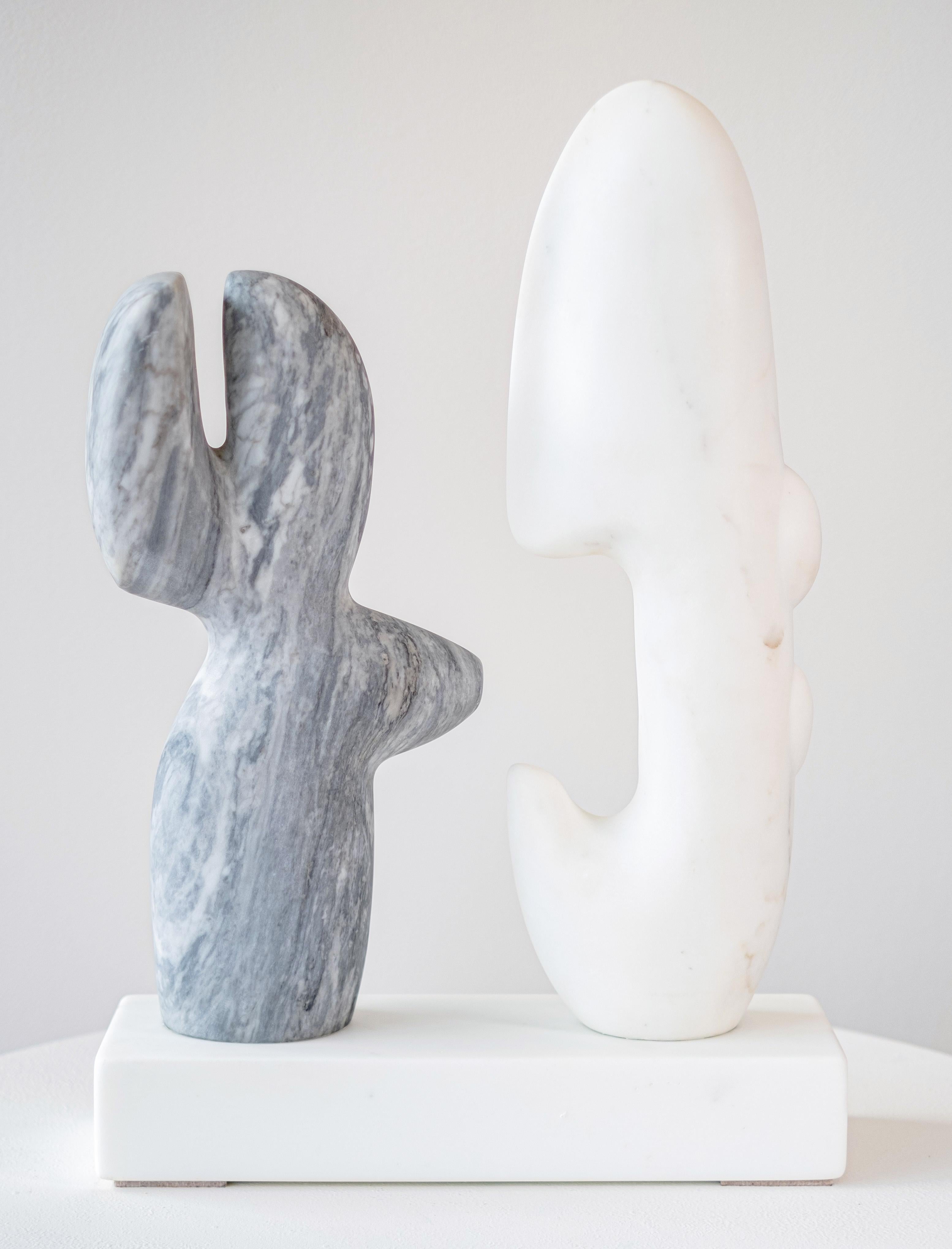 A Conversation - white, grey, abstract, contemporary, marble sculpture