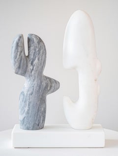 A Conversation - white, grey, abstract, contemporary, marble sculpture